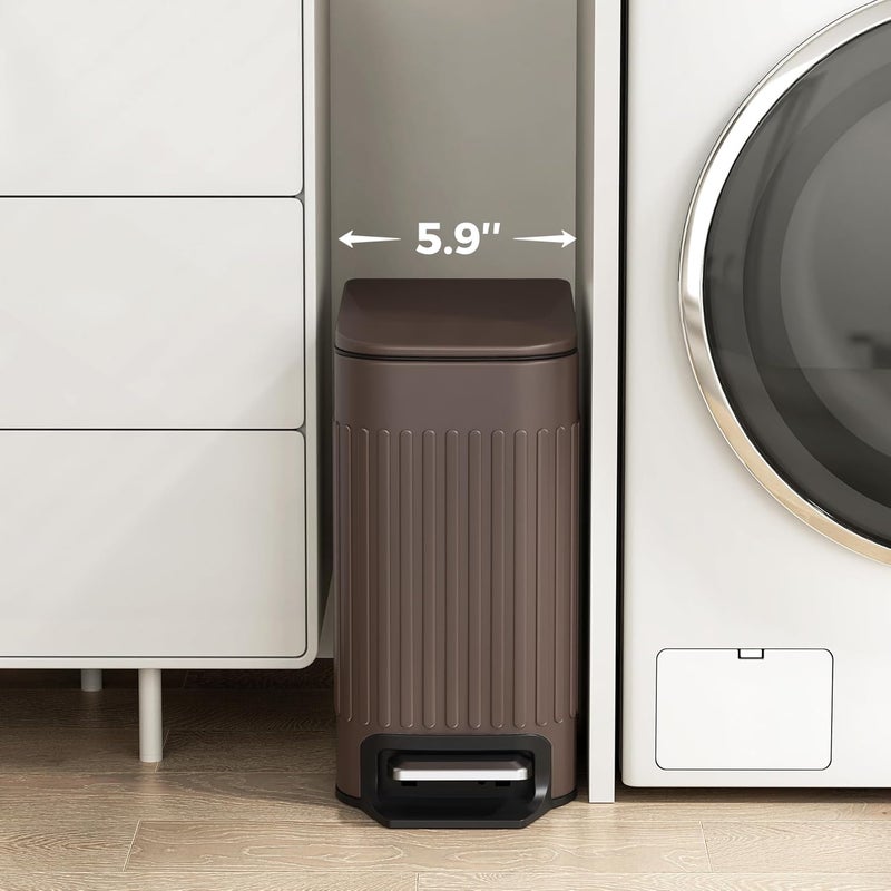 TrashAid Slim Bathroom Trash Can with Lid Soft Close, 6 Liter/1.6 Gallon Stainless Steel Small Garbage Can with Removable Inner Bucket, Step Pedal, Slim Wastebasket for Toilet, Office, Bedroom, Brown - Image 2